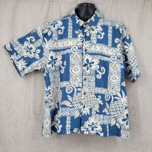 Napili Vintage Men's Blue Floral Short Sleeve Button Up Hawaiian Shirt
